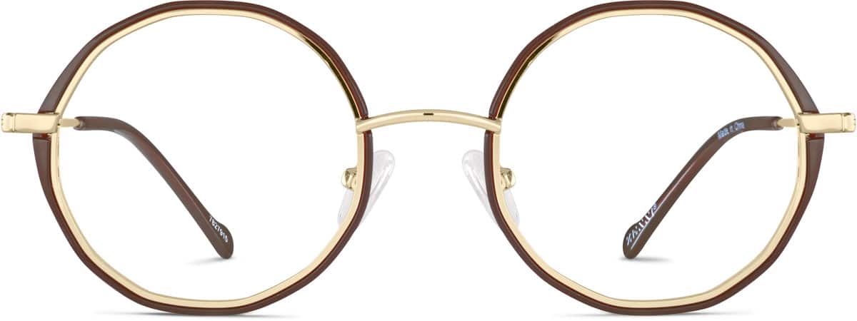 Zenni Round Prescription Glasses Brown Stainless Steel Full Rim Frame, Nose Pads, Blokz Blue Light Glasses, 3230315