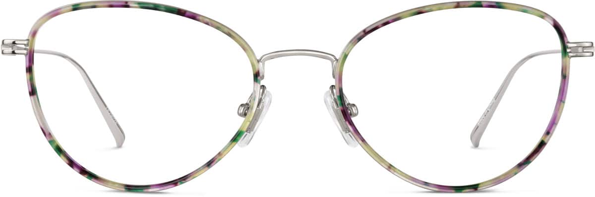 Zenni Women's Cat-Eye Prescription Glasses Pink Stainless Steel Full Rim Frame, Nose Pads, Blokz Blue Light Glasses, 3219527