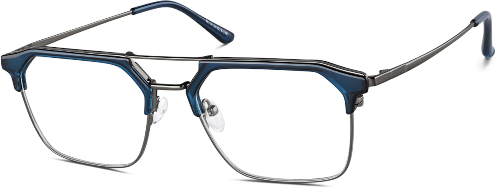 Zenni Retro Browline Prescription Glasses Blue Mixed Full Rim Frame