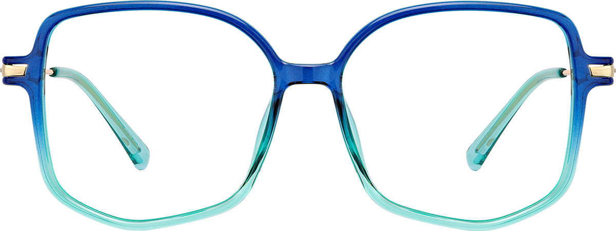 Blue/Teal Mixed Material Geometric Glasses #7840616