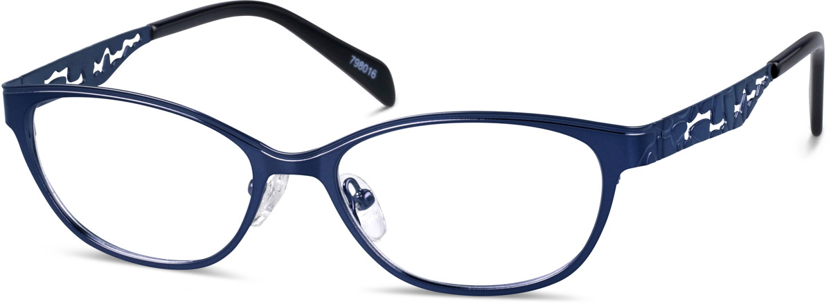 Zenni Women's Oval Prescription Glasses Blue Stainless Steel Full Rim Frame