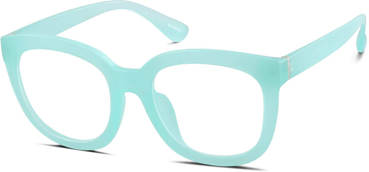 Angle view of Glow-in-the-Dark Square Glasses 8110316 in Aqua/ Green Glow