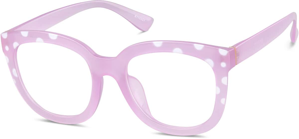 Angle view of Glow-in-the-Dark Square Glasses 8110327 in Purple Polka Dot/Green Glow