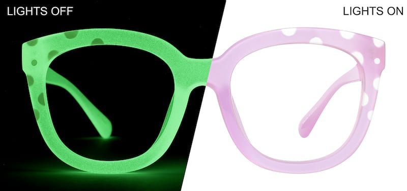 Purple Polka Dot/Green Glow Glow-in-the-Dark Square Glasses