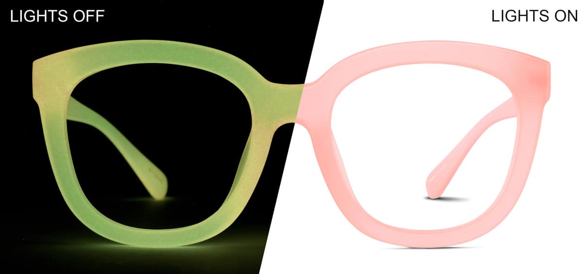 Front view of Glow-in-the-Dark Square Glasses 8110342 in Orange/ Yellow Glow