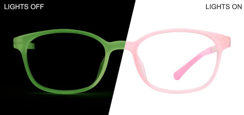 Pink/ Green Glow Glow-in-the-Dark Rectangle Glasses