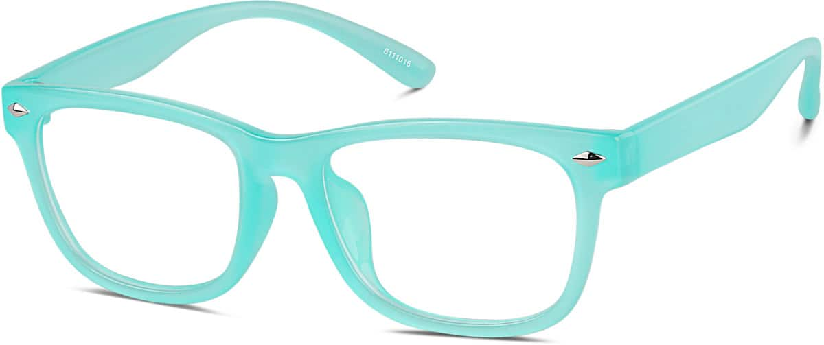 Angle view of Glow-in-the-Dark Rectangle Glasses 8111016 in Teal/Green Glow