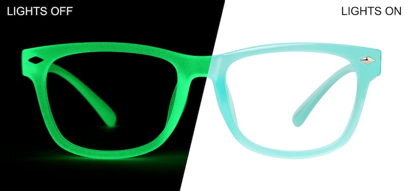 Teal/Green Glow Glow-in-the-Dark Rectangle Glasses