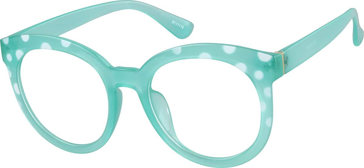 Angle view of Glow-in-the-Dark Round Glasses 8111116 in Teal/Green Glow