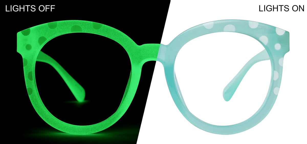 Overskyet Ægte Fremme Teal/Green Glow Glow-in-the-Dark Round Glasses #8111116