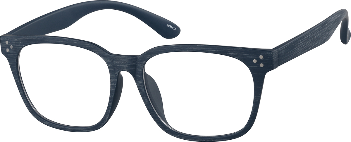 Zenni Square Prescription Glasses Blue Woodgrain Plastic Full Rim Frame