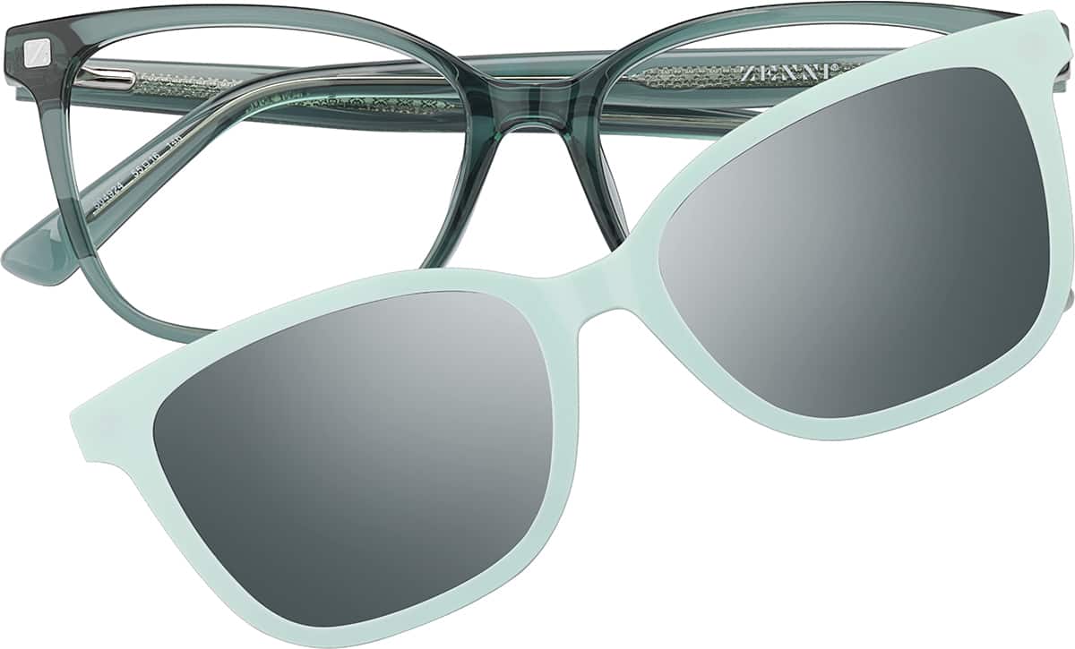 「c012」ジャンク オールド レンズ Green Cat-Eye Magnetic Clip-On Sunglasses #99123424 | Zenni Optical