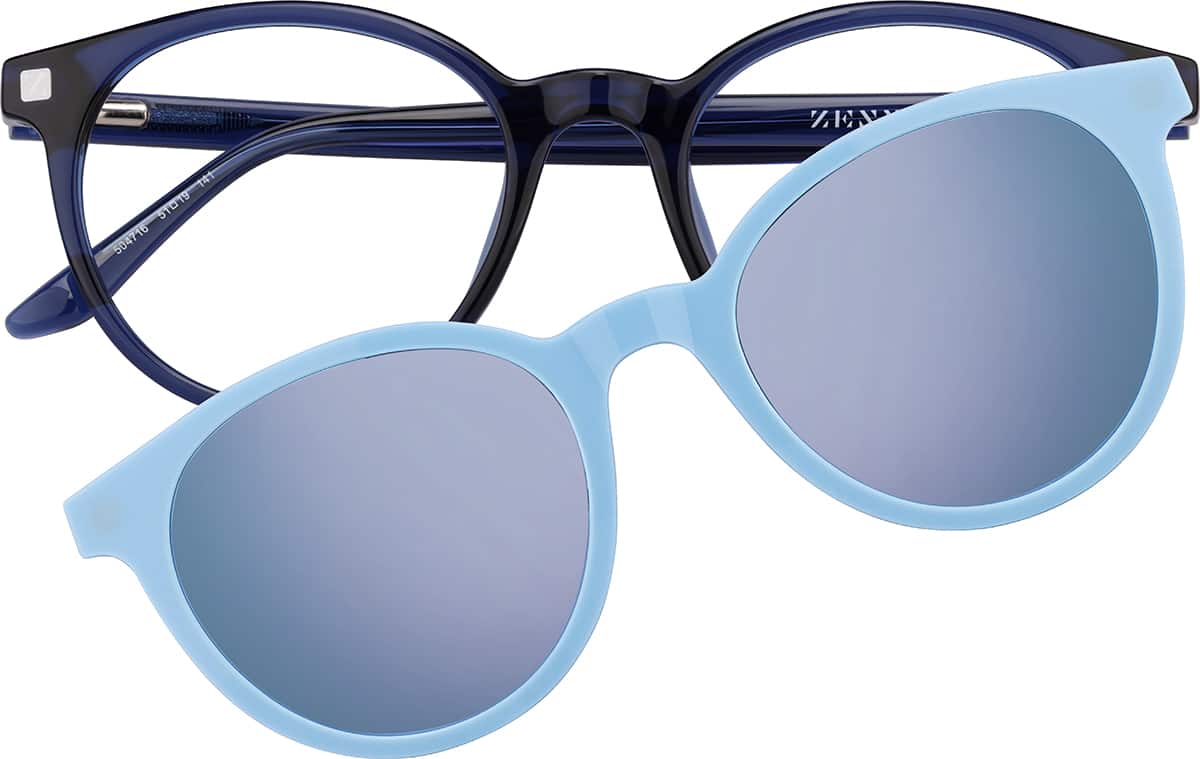 Basic Frame Round Navy Blue Round Magnetic Clip-On Sunglasses #99123716 | Zenni Optical