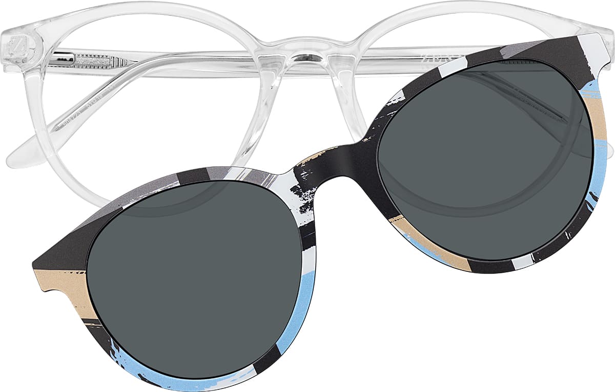 Basic Frame Round Clear Round Magnetic Clip-On Sunglasses #99123723 | Zenni Optical