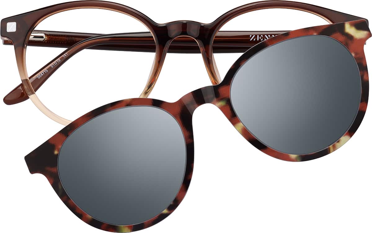 Brown Round Magnetic Clip-On Sunglasses #99123815 | Zenni Optical