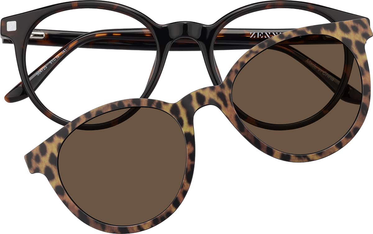 Tortoiseshell Round Magnetic Clip-On Sunglasses #99123825 | Zenni
