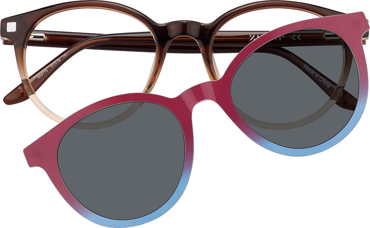 Brown Round Magnetic Clip-On Sunglasses #99123915 | Zenni Optical