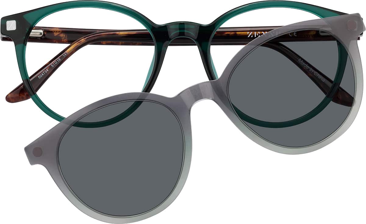 ＆Sunny① Green / Tortoiseshell Round Magnetic Clip-On Sunglasses #99123934