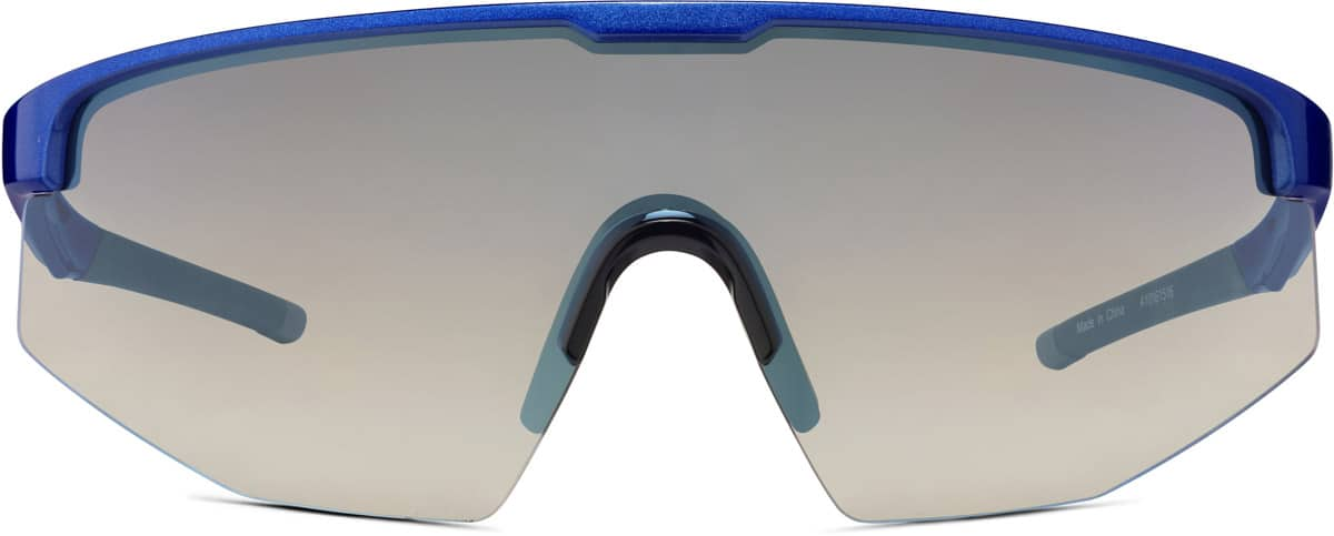 Front view of Wrap-Around Shield Sunglasses A10161516 in Blue with Blue Flash Mirror