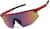 Angle view of Wrap-Around Shield Sunglasses A10161518 in Red with Purple Mirror thumbnail
