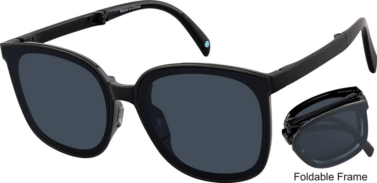 Angle view of Foldable Square Sunglases A10162021 in Black