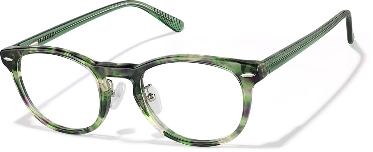 Angle view of Round Glasses P109824 in Green Tortoiseshell