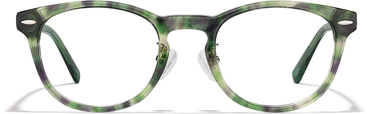 Front view of Round Glasses P109824 in Green Tortoiseshell