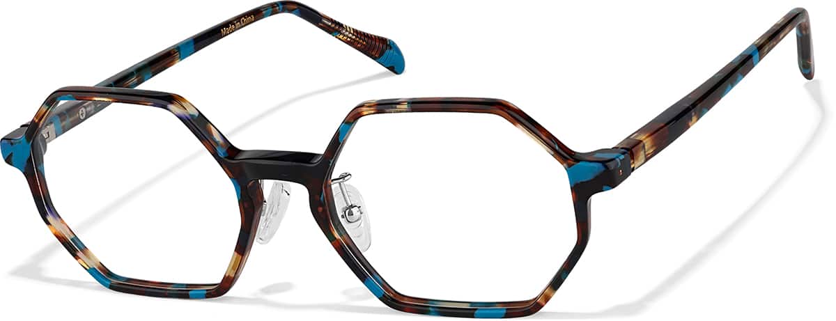Angle view of Geometric Glasses P4442239 in Blue Tortoiseshell