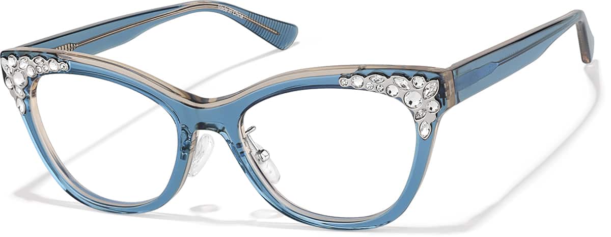 Angle view of Cat-eye Glasses P4451716 in Transparent Blue