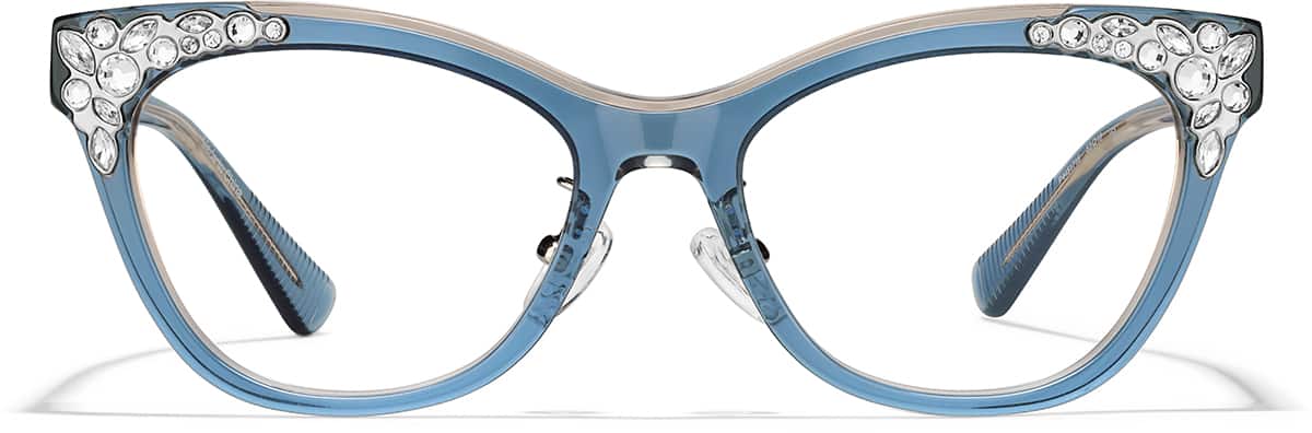 Front view of Cat-eye Glasses P4451716 in Transparent Blue