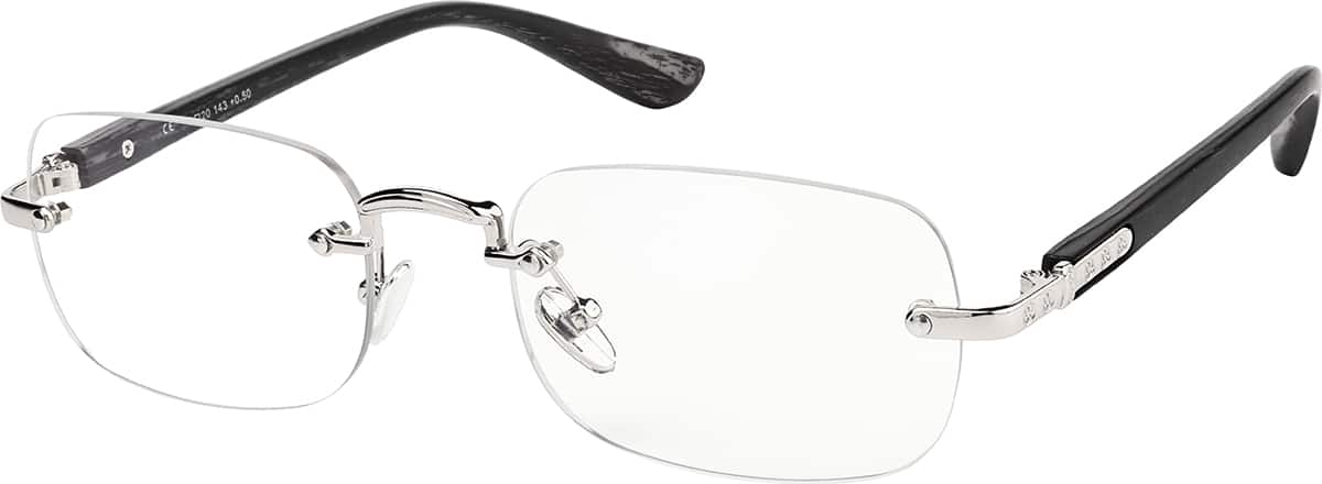 Angle view of Rectangle Reading Glasses R001111050 in Silver