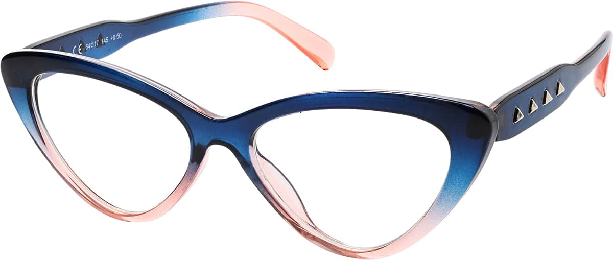 Angle view of Cat-Eye Reading Glasses R001716250 in Blue/Pink