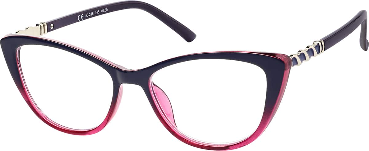 Angle view of Cat-Eye Reading Glasses R001817050 in Black/Pink