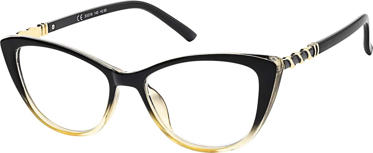 Angle view of Cat-Eye Reading Glasses R001821050 in Black/Yellow