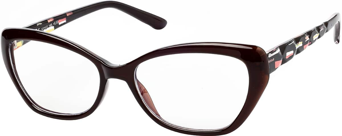 Angle view of Cat-Eye Reading Glasses R002315050 in Brown