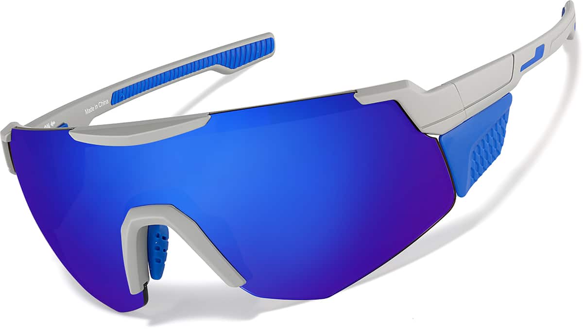 Gray and Blue Mirror Wrap-Around Hiking Sunglasses #T00821216