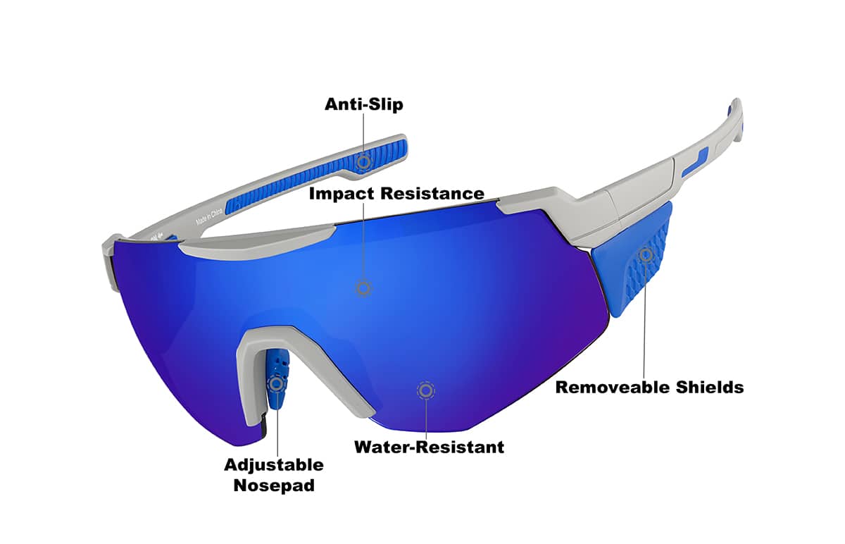 Gray and Blue Mirror Wrap-Around Hiking Sunglasses #T00821216