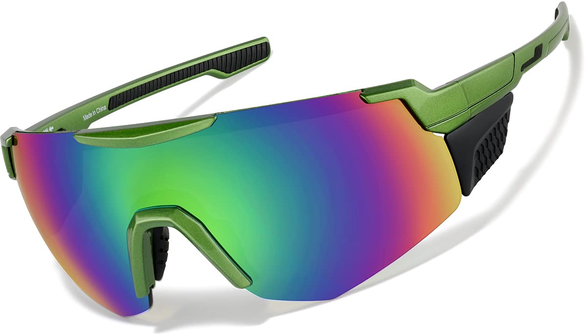 Green and Green Mirror Wrap-Around Hiking Sunglasses #T00822416