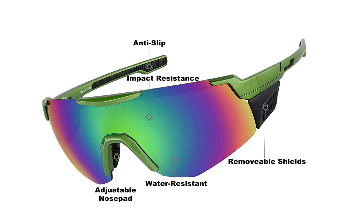 Green and Green Mirror Wrap-Around Hiking Sunglasses #T00822416