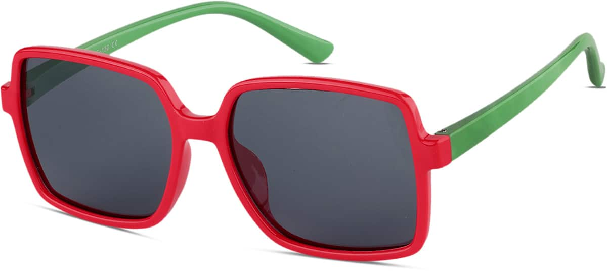 Angle view of Kids' Square Sunglasses T01611812 in Red