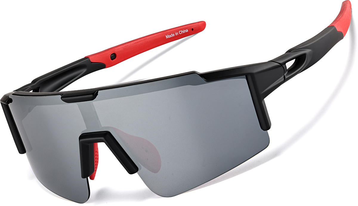 Reflective Black Geometric Shield Sunglasses - Silver Mirror Mens Classic Oversized Block Shield Rimless Plastic Sport  main image 4
