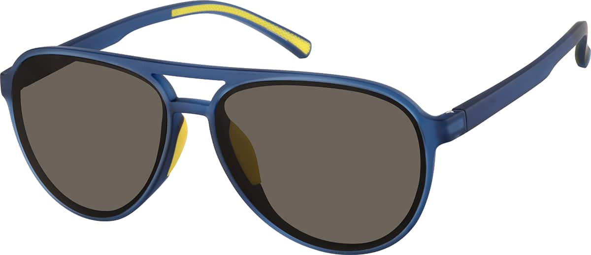 Angle view of Aviator Sports Sunglasses T02101615 in Blue with Gray Lenses