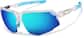 Angle view of Wrap-Around Sports Sunglasses T02122316 in Clear with Blue Mirror thumbnail