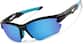 Angle view of Half Rim Wrap-Around Sunglasses T02162116 in Black with Blue Mirror thumbnail