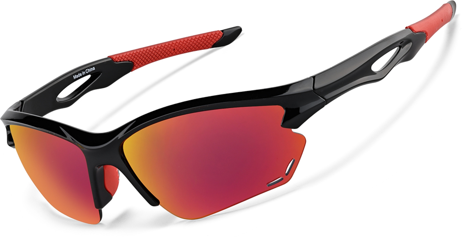 Zenni Sporty Sunglasses Half-Rim Black With Flame Red Mirror Plastic Frame