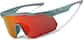 Angle view of Wrap-Around Shield Sunglasses T02171618 in Blue with Flame Mirror thumbnail