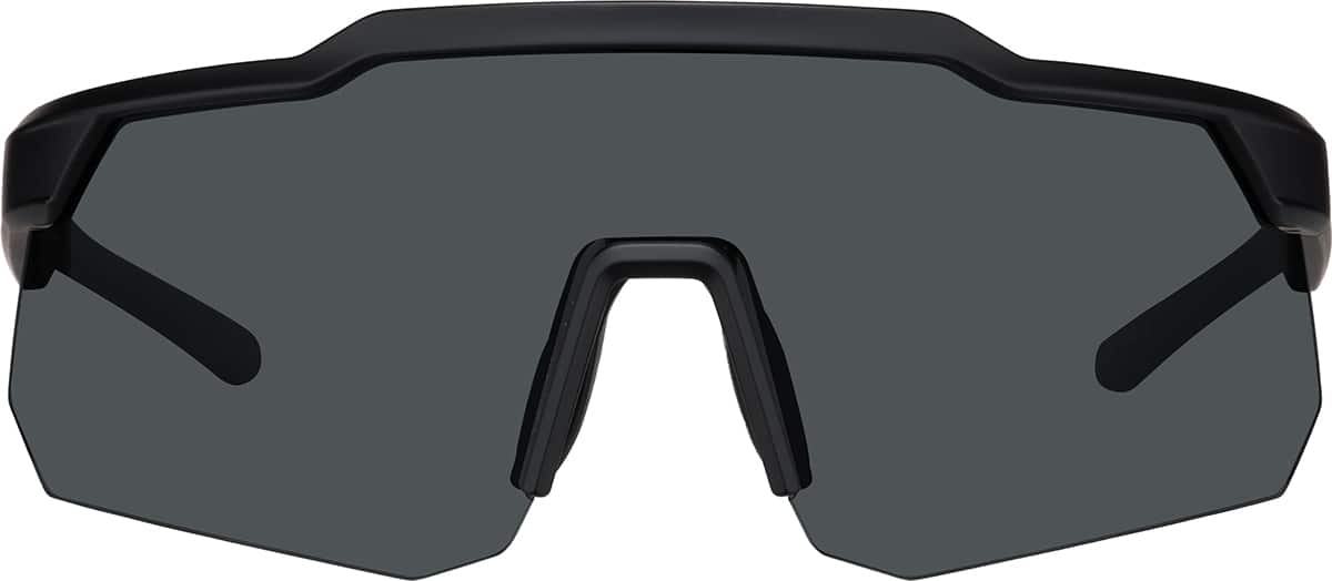 Front view of Wrap-Around Shield Sunglasses T02172121 in Black with Gray Lens