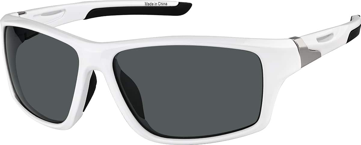 Angle view of Wrap-Around Square Sunglasses T02263012 in White with Gray Lens