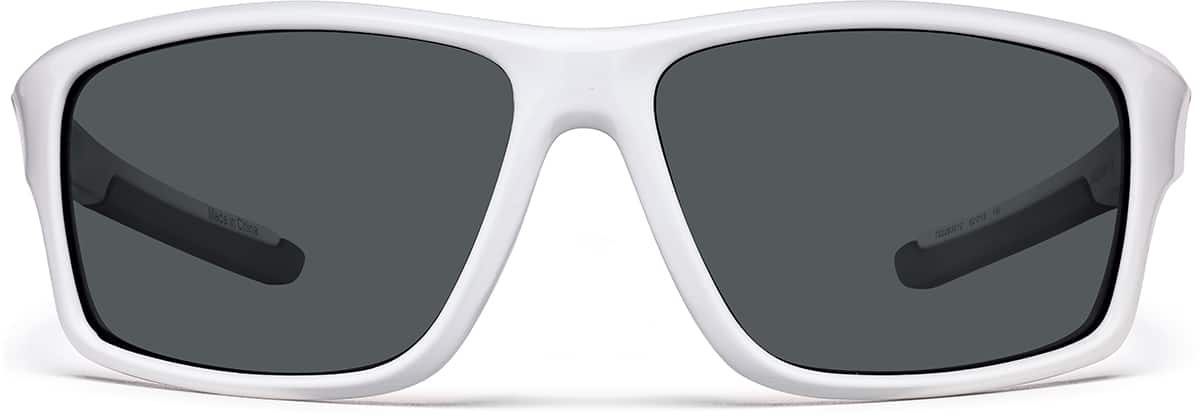 Front view of Wrap-Around Square Sunglasses T02263012 in White with Gray Lens