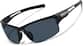 Angle view of Half Rim Wrap-Around Sunglasses T02282112 in Black with Gray Lens thumbnail
